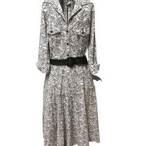 ISABEL  vintage shirtwaist Black and White Patterned Dress size small